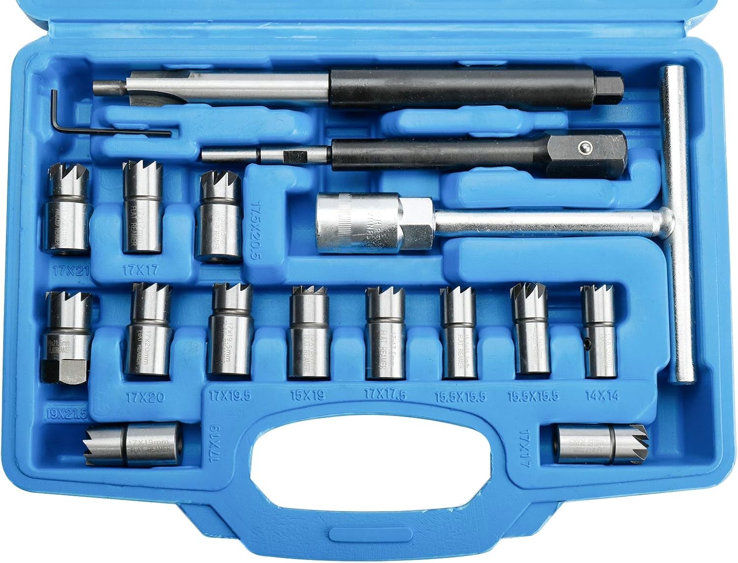 17Pcs Diesel Injector Seat Cutter Cleaner Tool Flat Reamer Repair Removal Tool