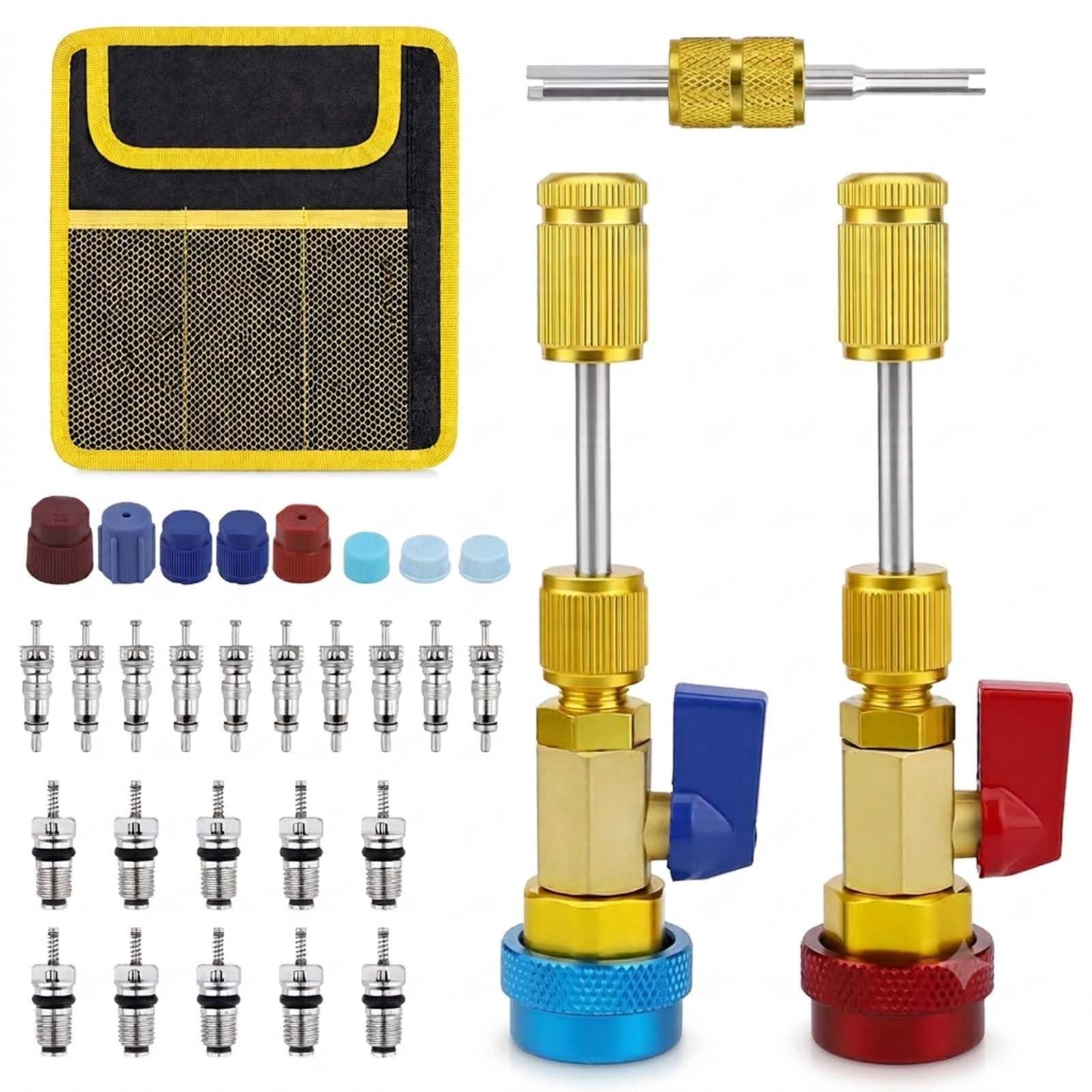 31PCS R134a A/C Valve Core Removal Tool Kit – High/Low Pressure, Leak-Proof, Ext