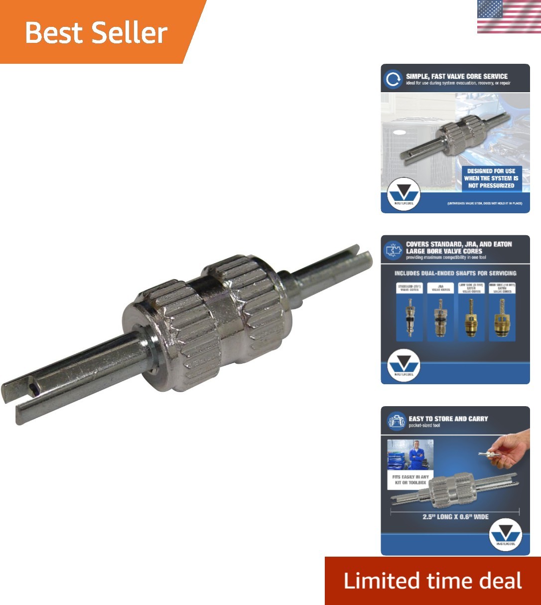 Valve Core Remover & Installer – Double-Ended Tool for R12/R134a Standard, JR…
