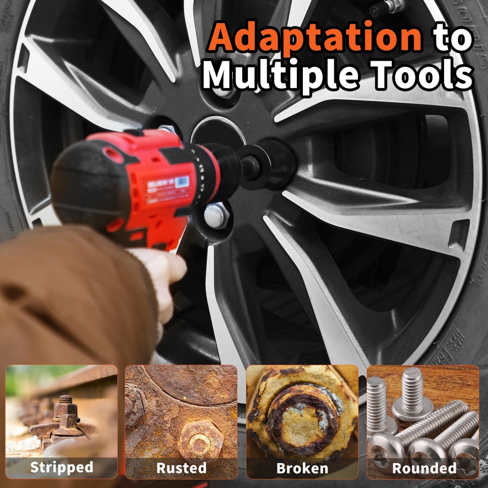 6-Piece Wheel Lock Removal Kit, Lug Nut Remover Set, Impact Bolt Extractor 10-16