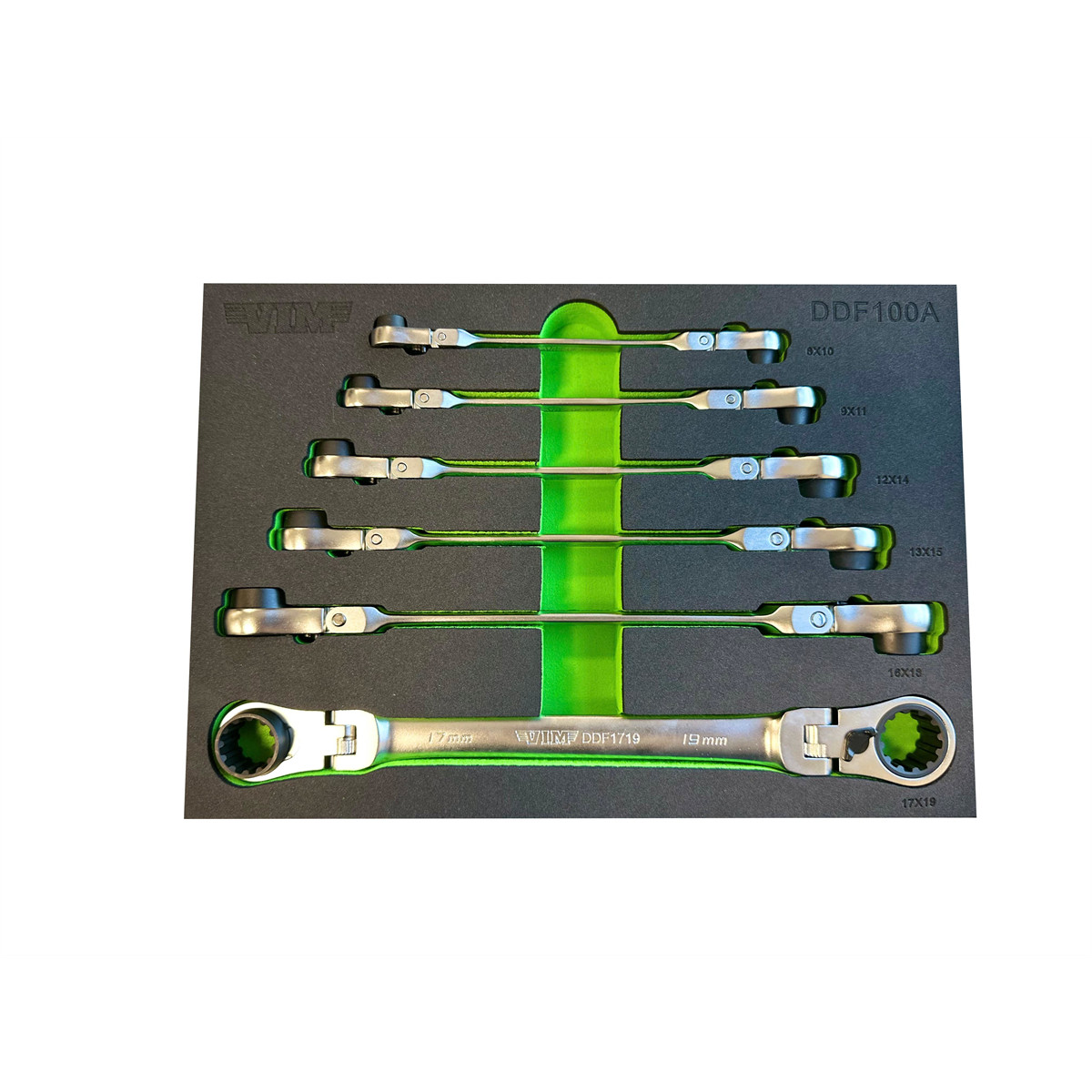 VIM Tools 6 Piece Double Deep Spline Flex Head Ratcheting Wrench Set – Metric DD