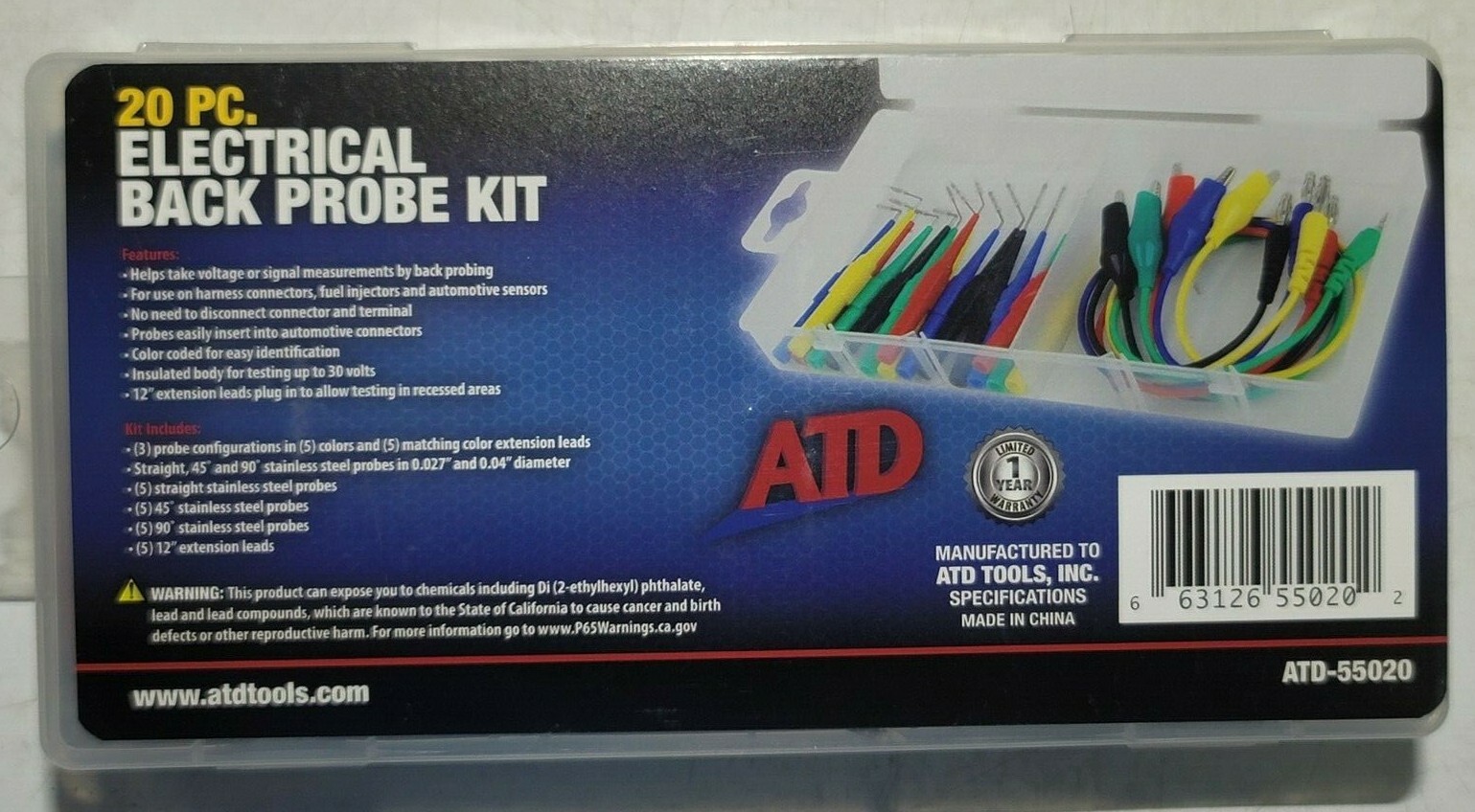 ATD 20pc Electrical Back Probe Adapters & Test Lead Extension Kit #55020