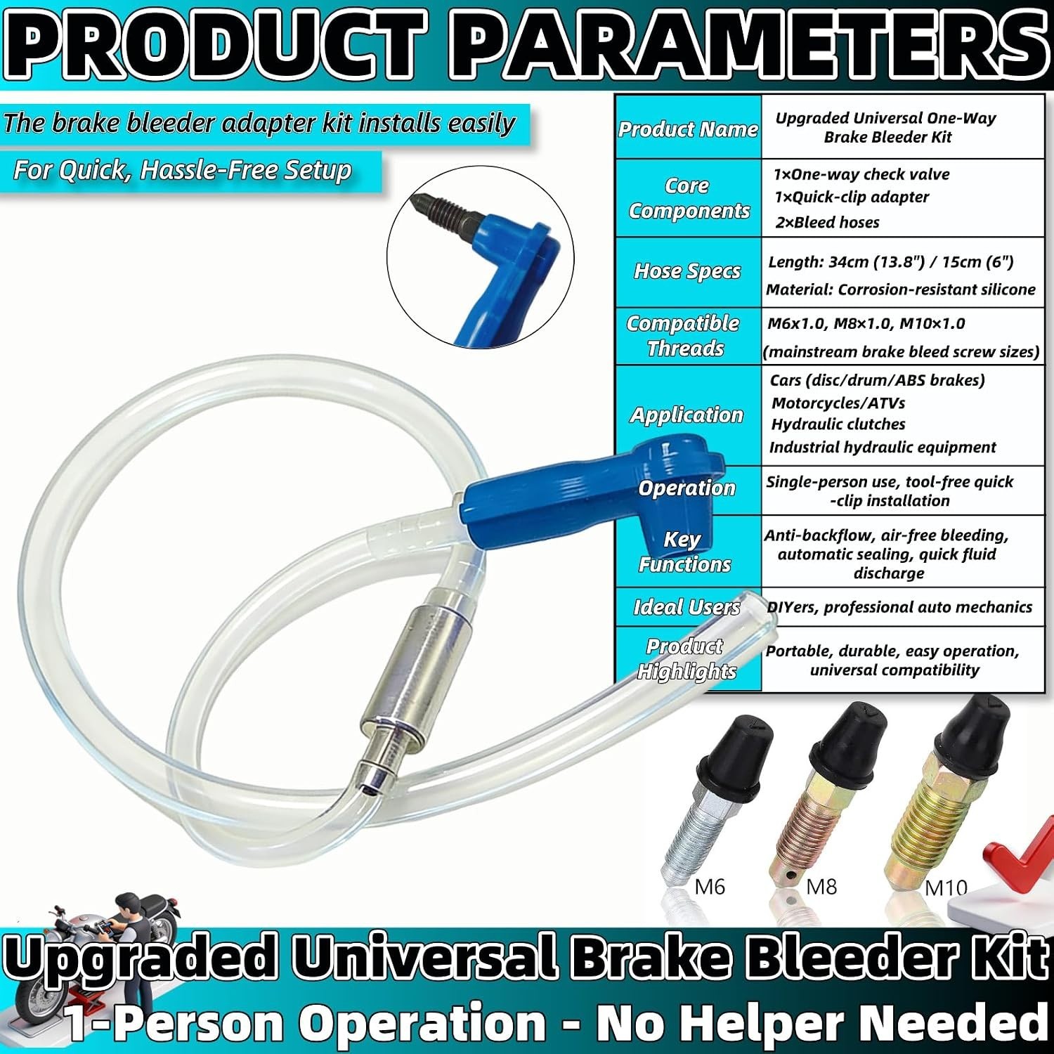 Universal Brake Bleeding Tool Kit for Car Motorcycle Hydraulic Systems