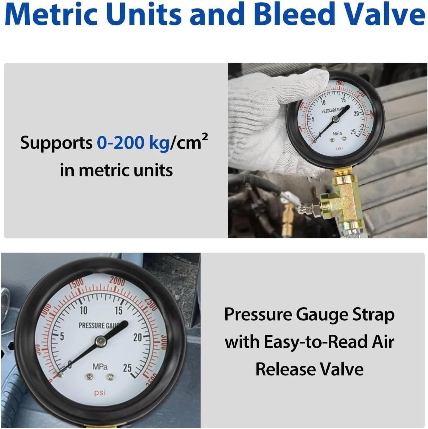 Universal Brake Pressure Gauge, 0-3500PSI, Brake System Test Diagnostic Tool