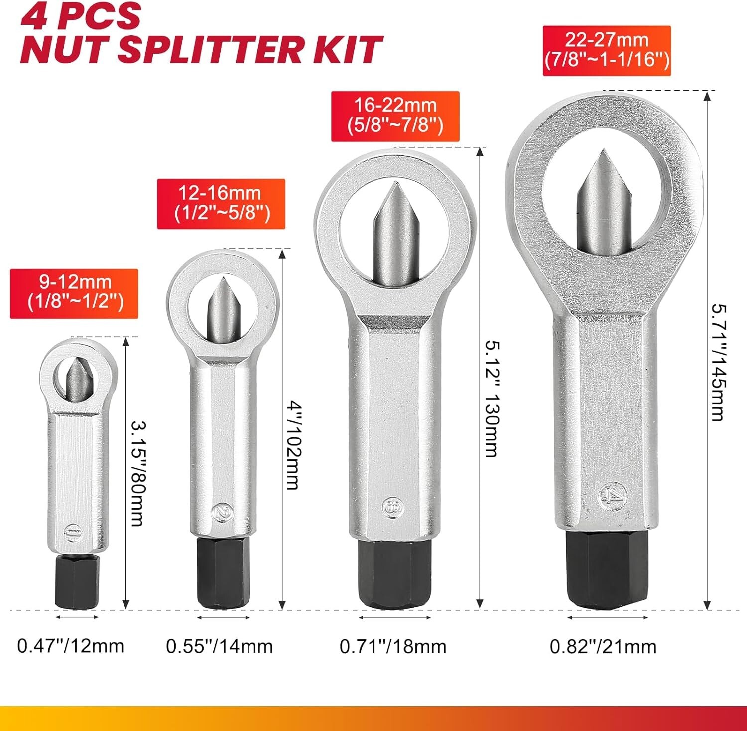 4Pcs Nut Bolt Splitter Rusted Broken Nut Breaker Remover Removal Tool 9-27mm US