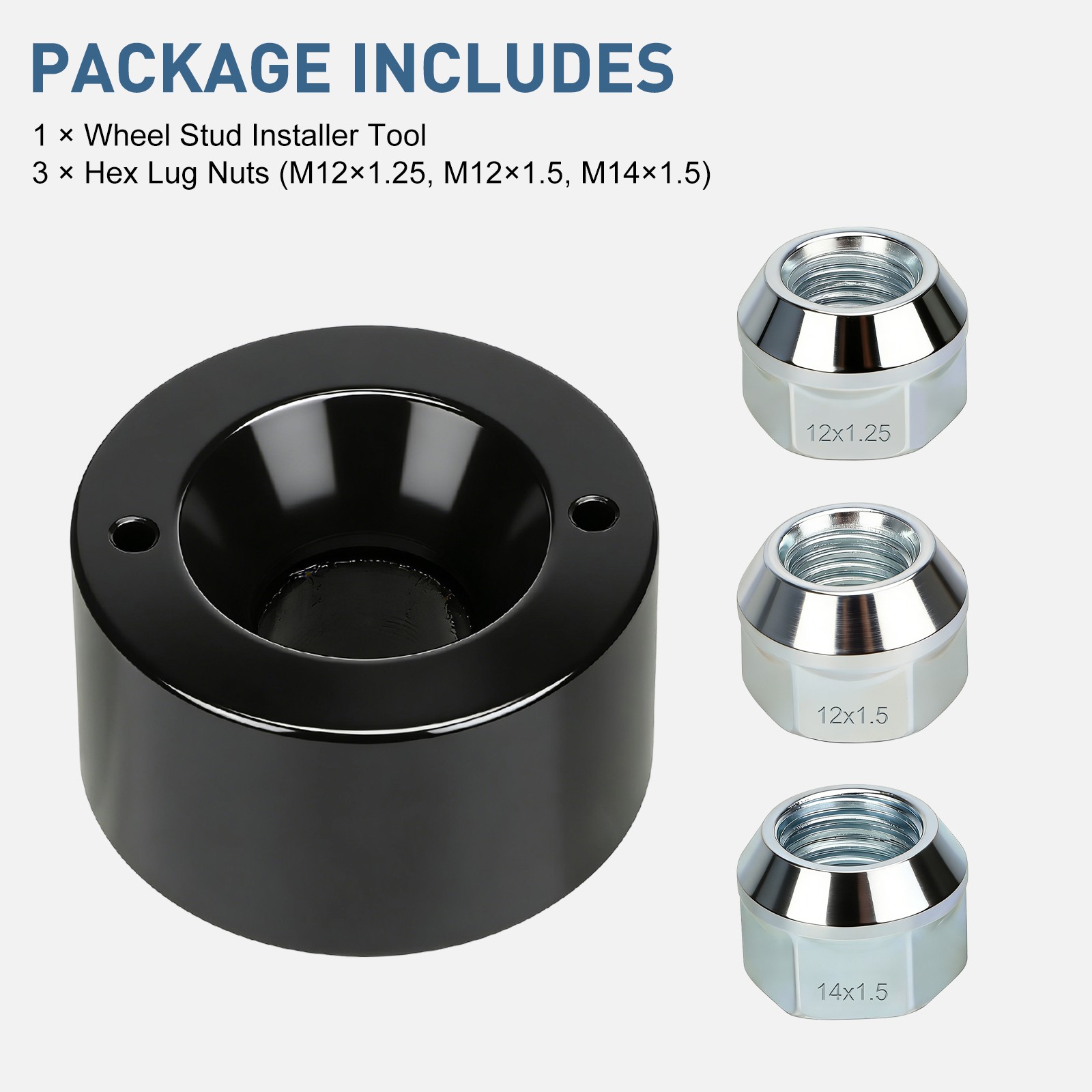 4PCS Wheel Stud Installer Tool Set M12x1.25 M12x1.5 M14x1.5 w/ 3/4″ Hex Lug Nuts