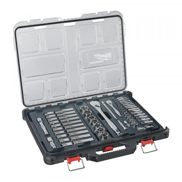Milwaukee PACKOUT™ 1/4in. & 1/2in. Ratchet and Socket Set – 63 pc – 4932493661