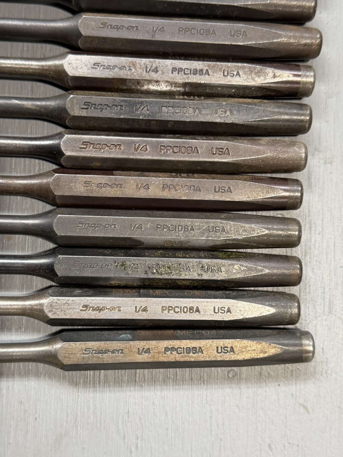 LOT OF 2 Snap-on PPC108A 1/4″ Pin Punches 5-3/4” Long Made in USA