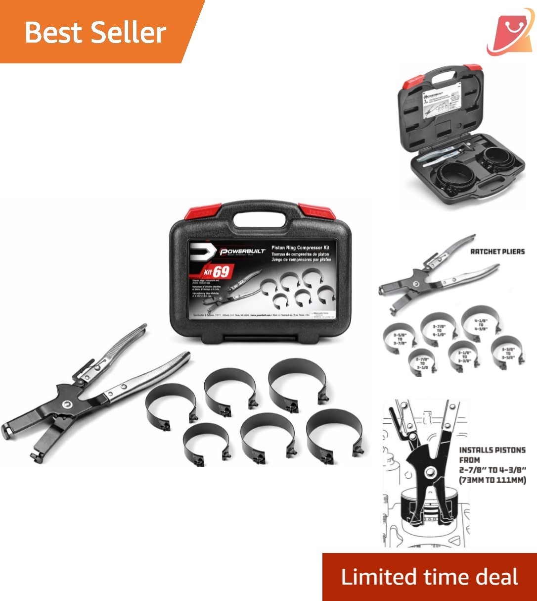 Piston Ring Compressor Tool Set Alloy Steel Car Engine Maintenance Heavy Duty