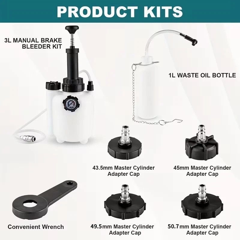 Manual Brake Bleeder Bleeding Clutch Fluid Kit & 4xMaster Cylinder Adapters