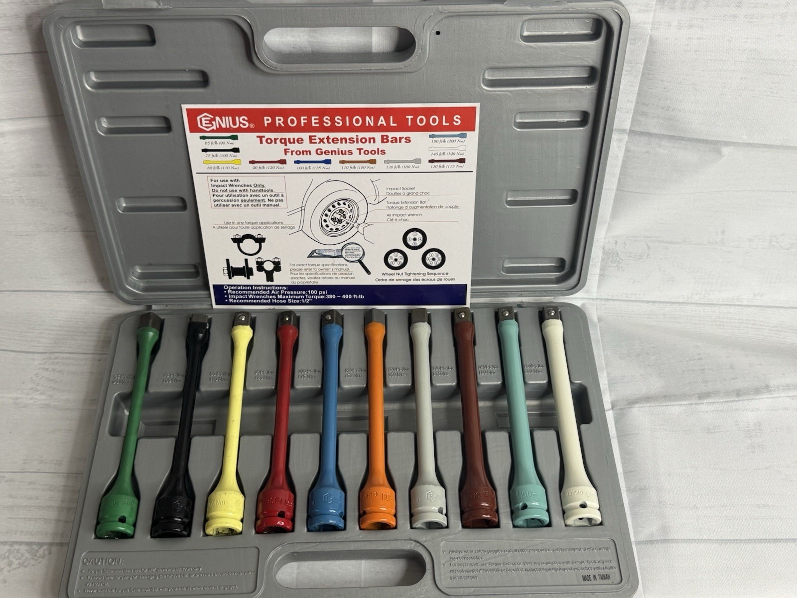 Genius Tools PRO 10pc Master Torque Stick Extension Bar Set