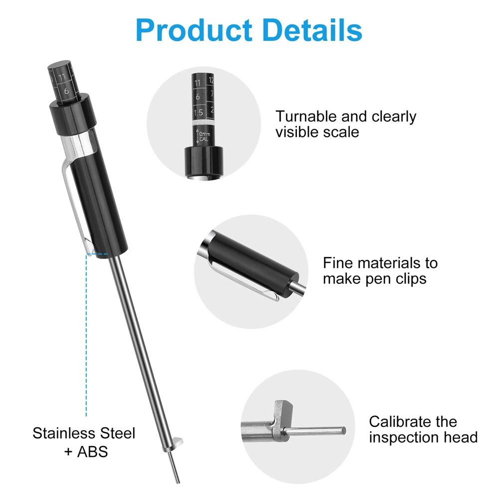 Brake Pad Thickness Gauge Measure Tool w/ Scale car Detection Pen Base Plate 6mm