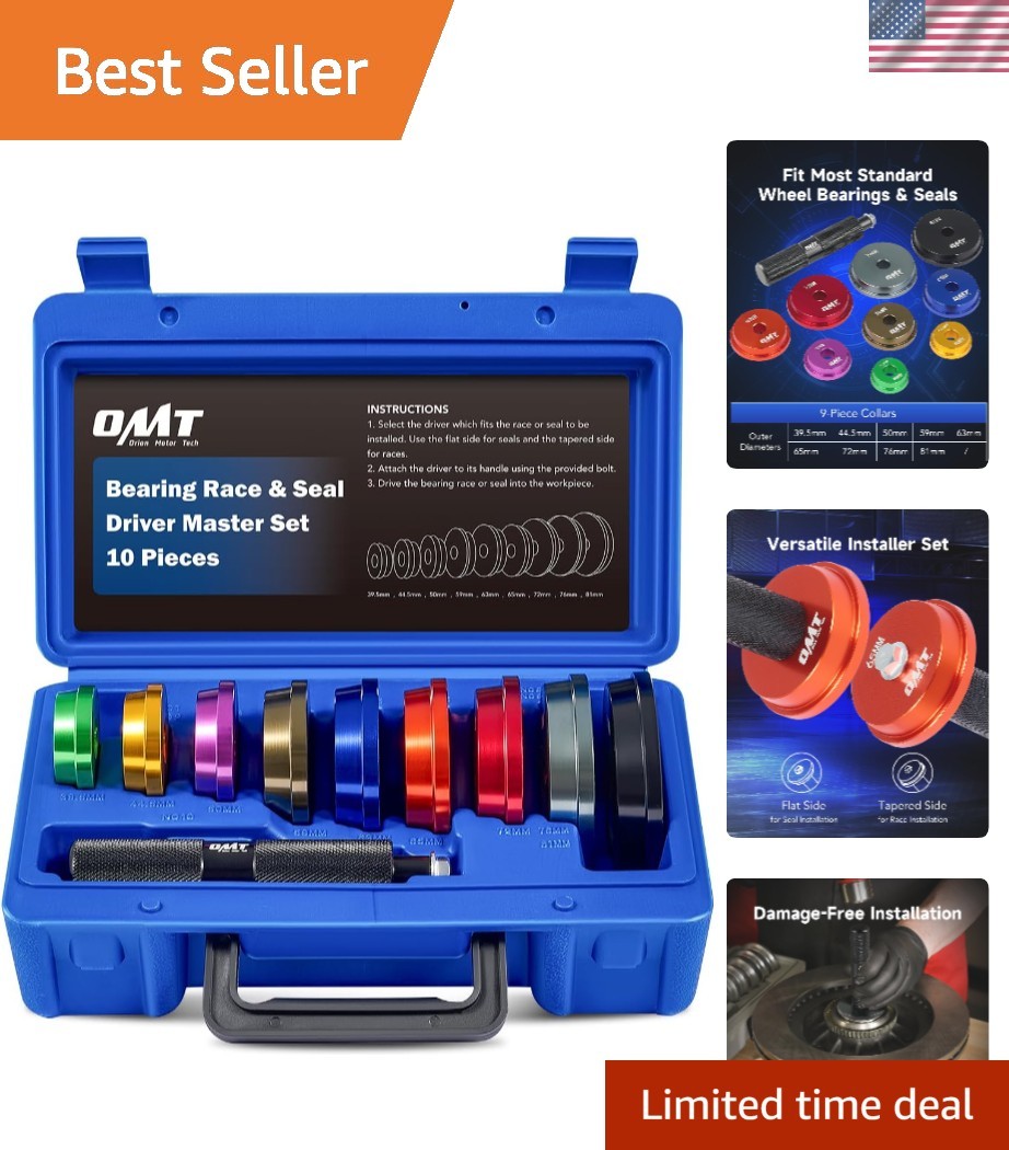 OMT Bearing Press Set – 10pc Driver Kit with Non-Slip Handle & Storage Case