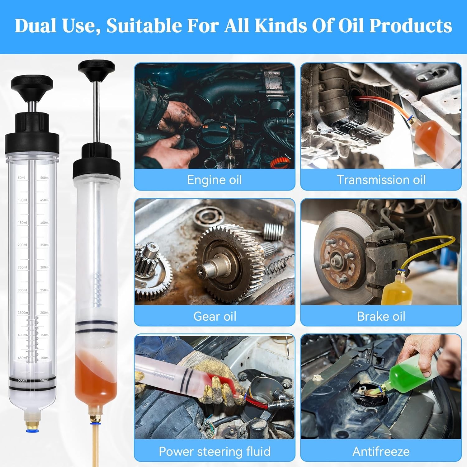 2Pcs 500cc Fluid Extractor Filling Syringe Transfer Liquid Pump Oil Extraction