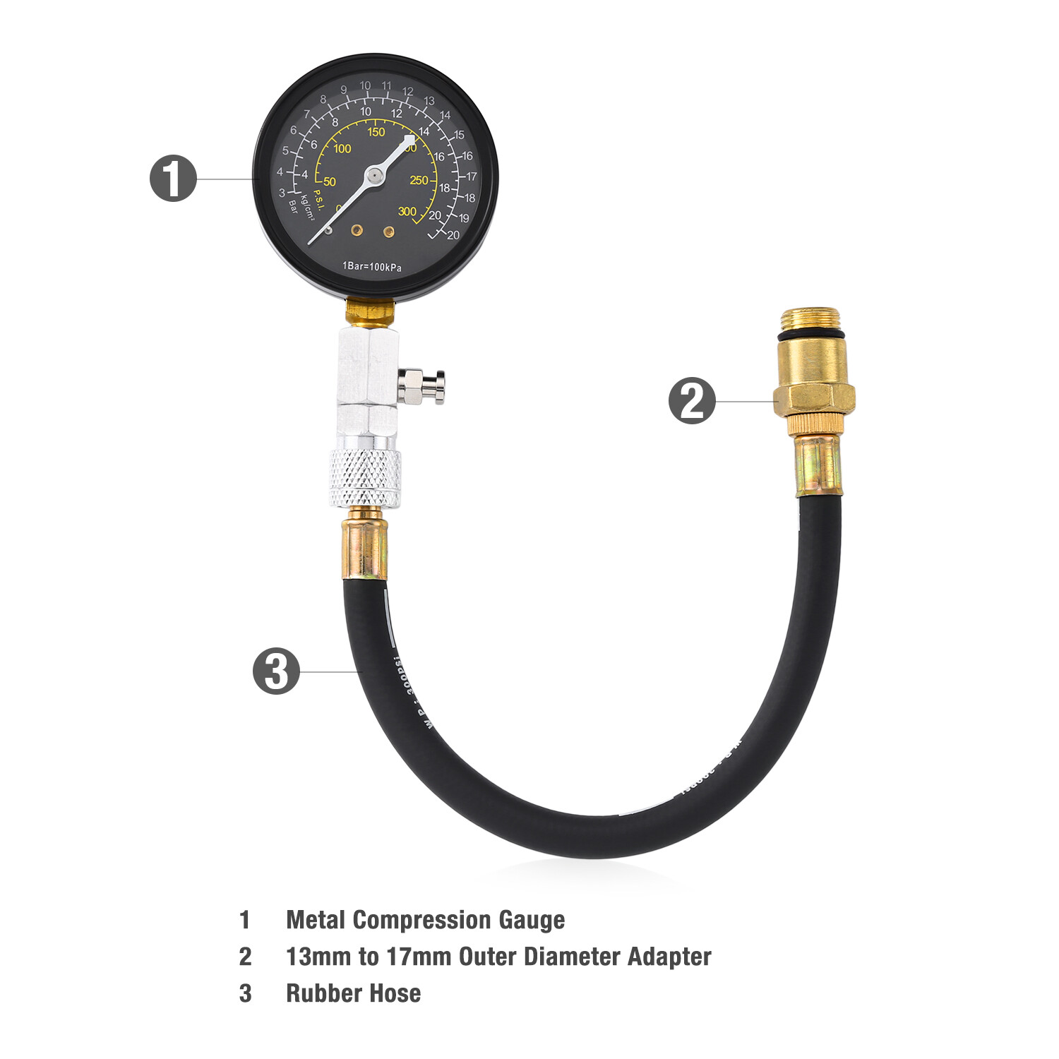 300PSI Engine Cylinder Compression Gauge Tester Kit Gas Diagnostic Tester Set US