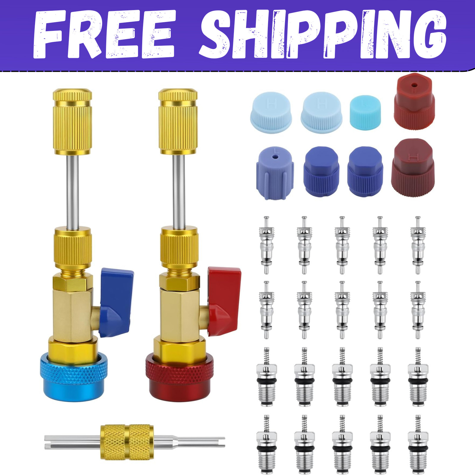 31Pcs R134A A/C Car Air Conditioning Valve Core Remover Tool High Low Pressure