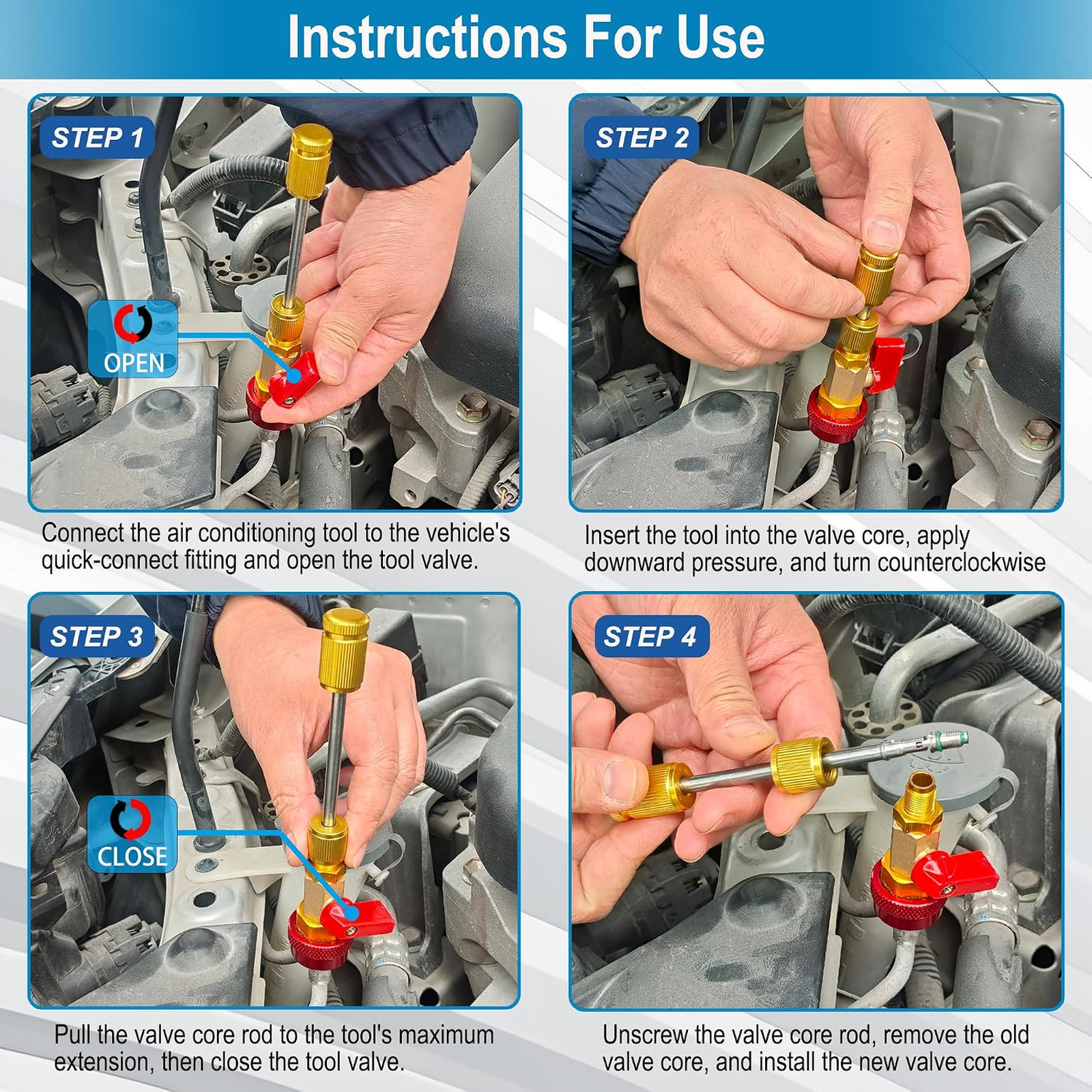 R134A Valve Core Remover Installer Tool Set, AC Schrader Valve Removal Kit