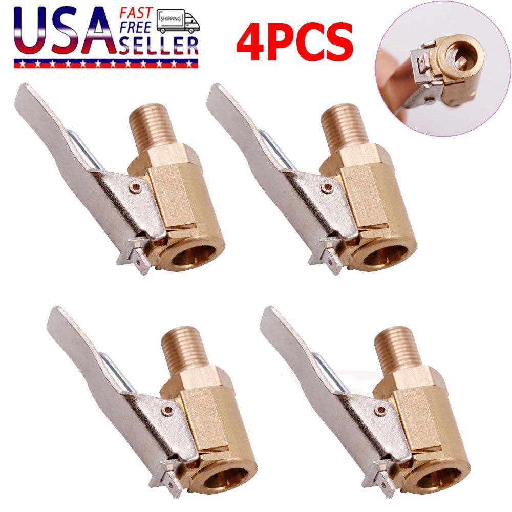 4 Pcs Air Chuck Open Flow Straight Lock On Nozzle with Clips for Tire Inflator