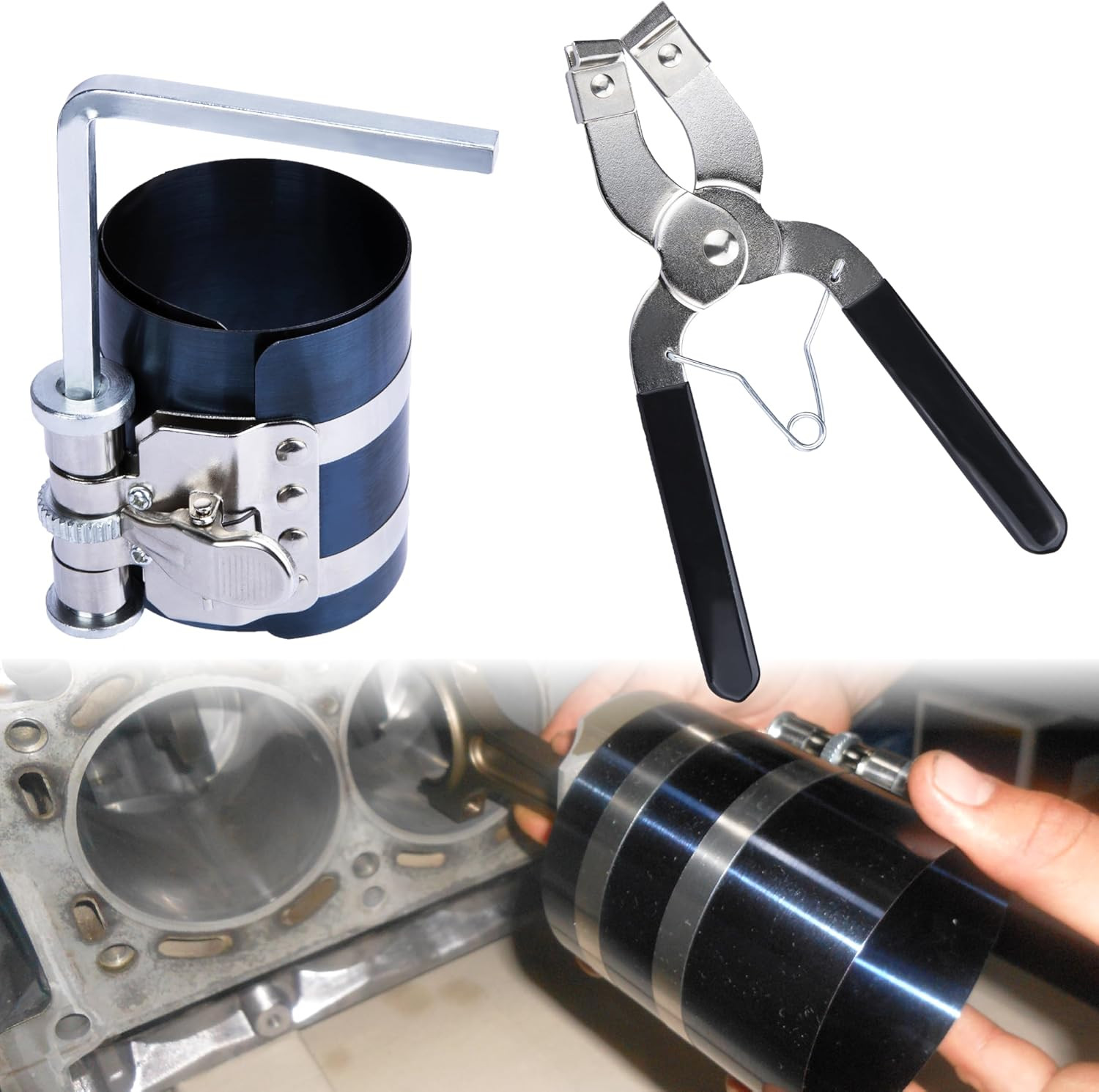 Piston Ring Compressor Installer Removal Tool for Car Engine with Piston Inst…