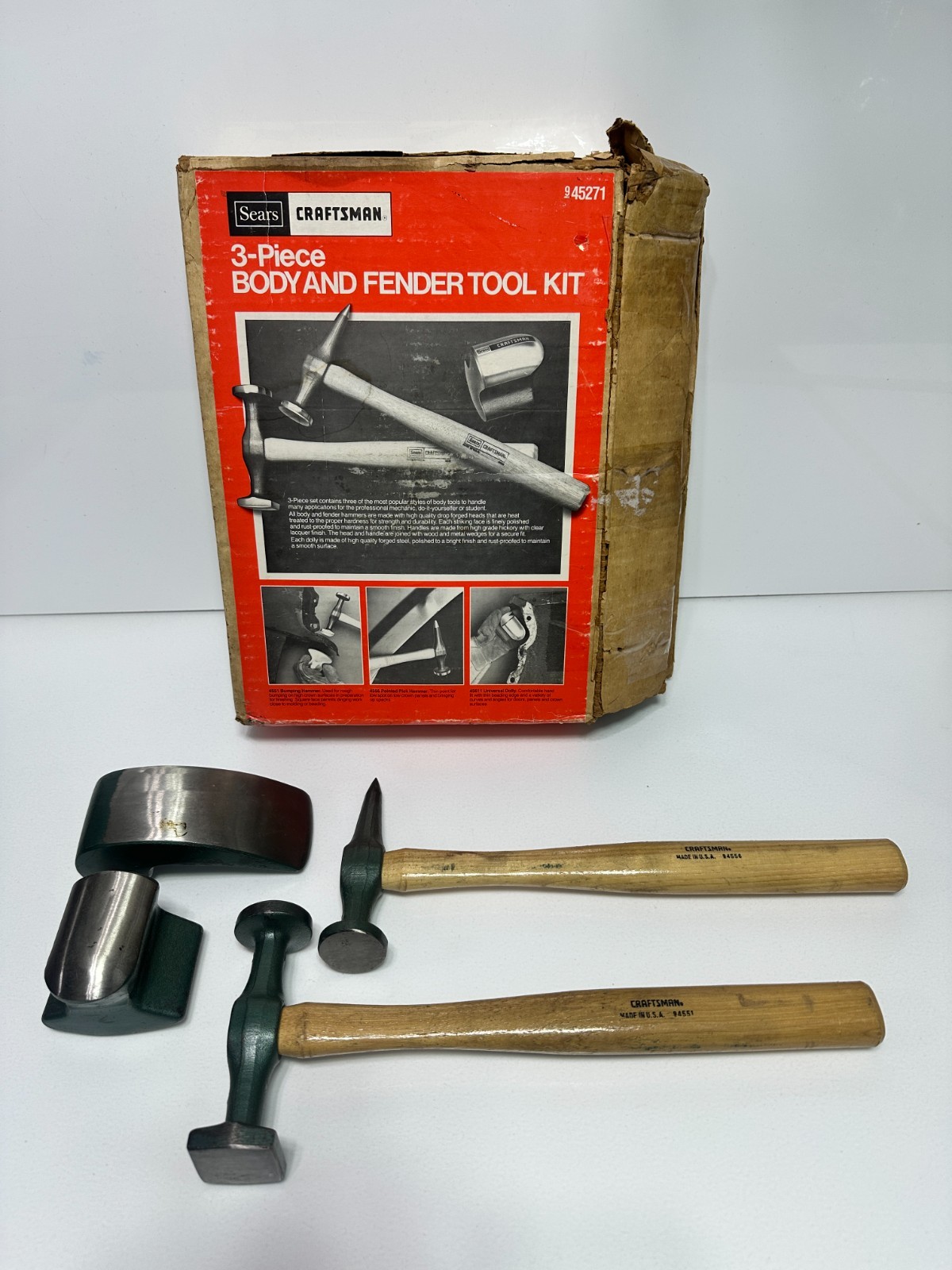 Sears Craftsman USA 45271 4pc Body & Fender Repair Set, Body Hammer & Dolly Pair