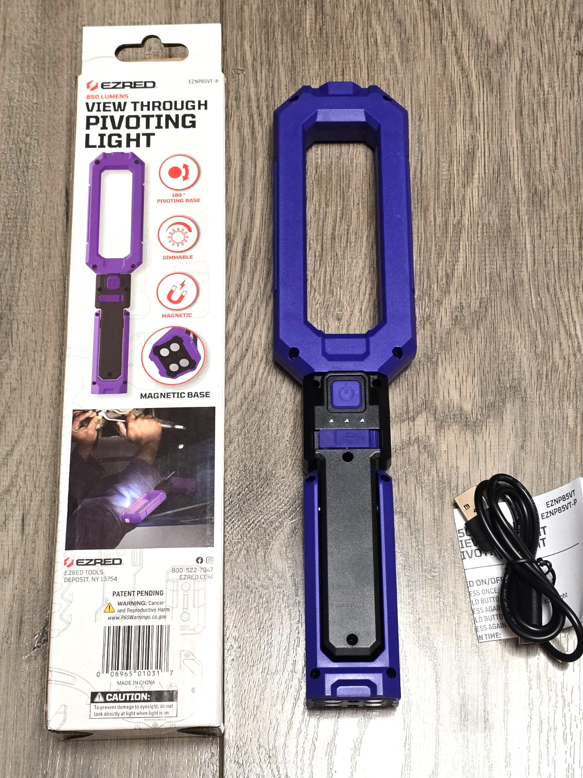 EZ Red Purple View Through Pivoting Magnetic Work Light, 850 Lumens EZNP85VT-P
