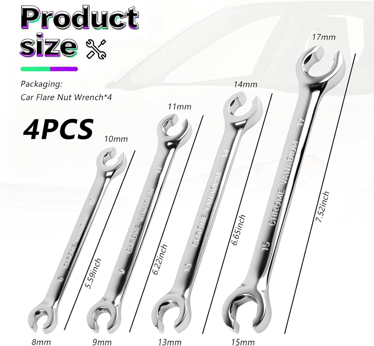 4PCS Carbon Steel Brake Line Wrench Set 8mm/10mm/9mm/11mm/13mm/14mm/15mm/17mm Do