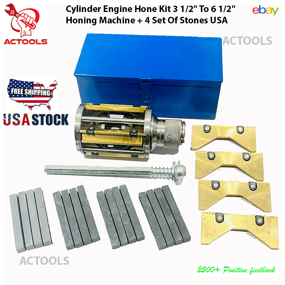 Cylinder Engine Hone Kit 3 1/2″ To 6 1/2″ Honing Machine + 4 Set Of Stones USA