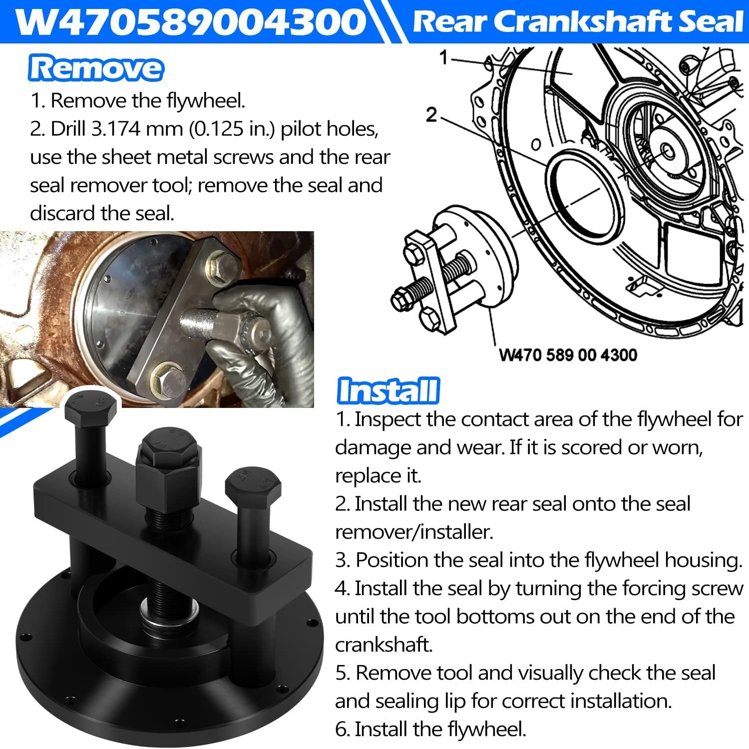 Front & Rear Crankshaft Seal Remover/Installer Tool for Detroit Diesel DD13/DD15