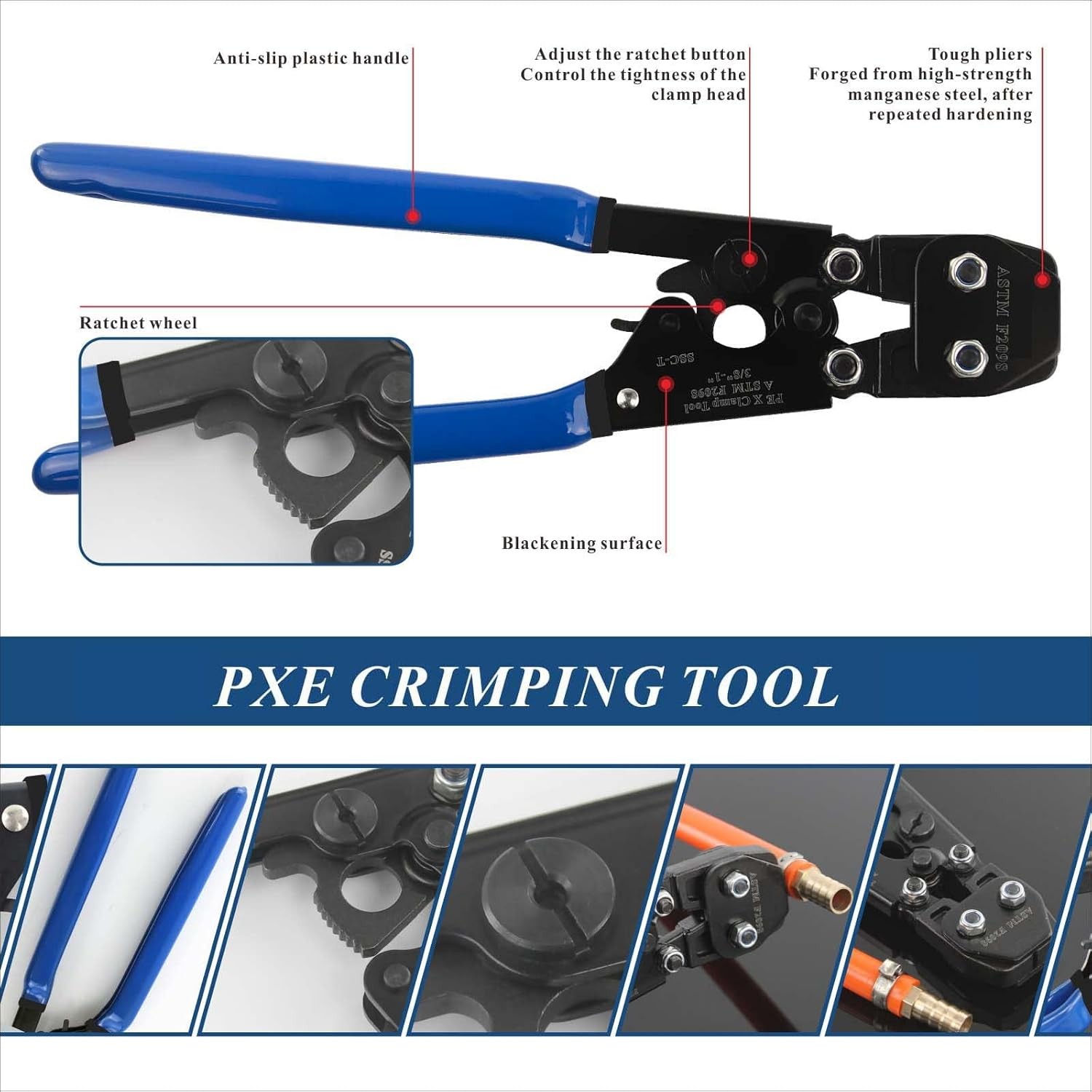 PEX Pipe Clamp Cinch Tool Crimping Crimper for Stainless Steel Blue