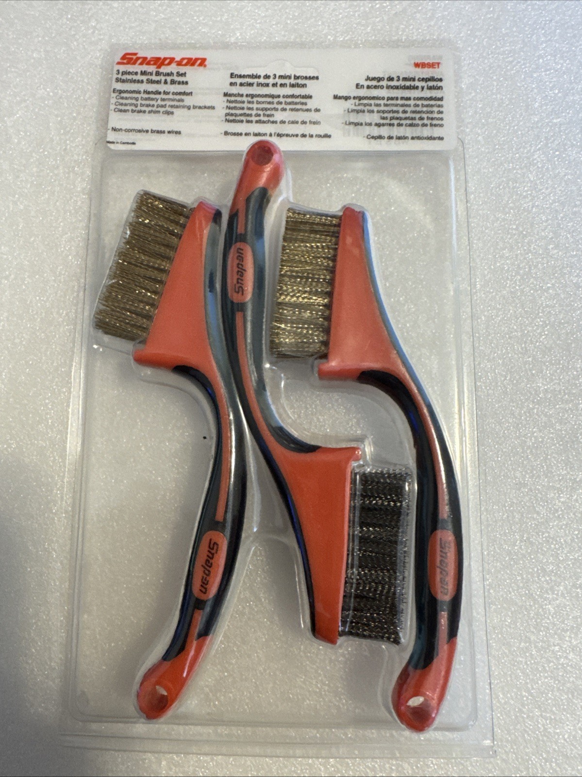 Snap On Mini Stainless Steel And Brass Wire Brush 2” Pack Of 3 NEW