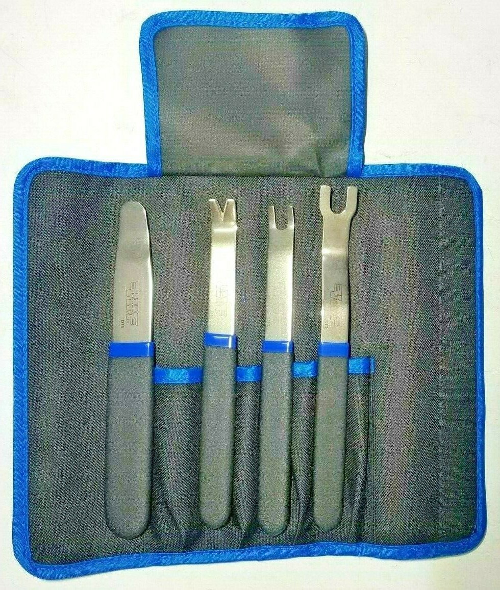 VIM 4pc Stainless Steel Door Panel, Plastic Clip & Trim Tool Set w/ Pouch #DT1