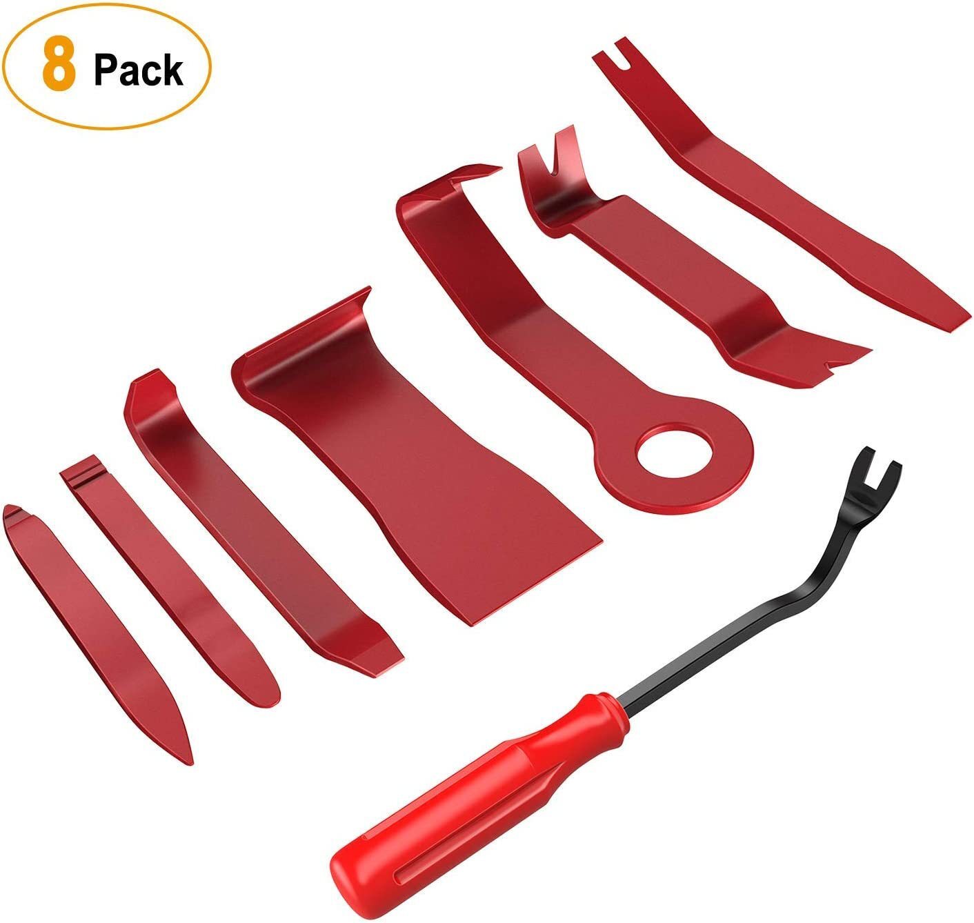 8Pcs Red Car Trim Removal Tool Kit Door Panel Fastener Auto Dashboard Tools