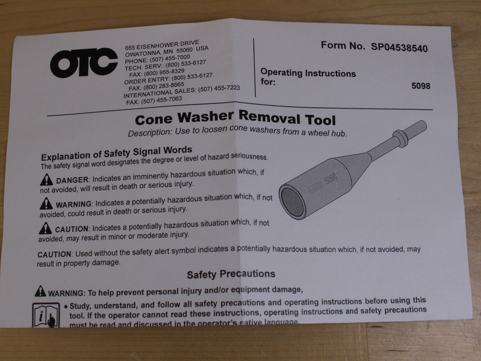 OTC 5098 Cone Washer Removal Adapter For Steering & Suspension Service