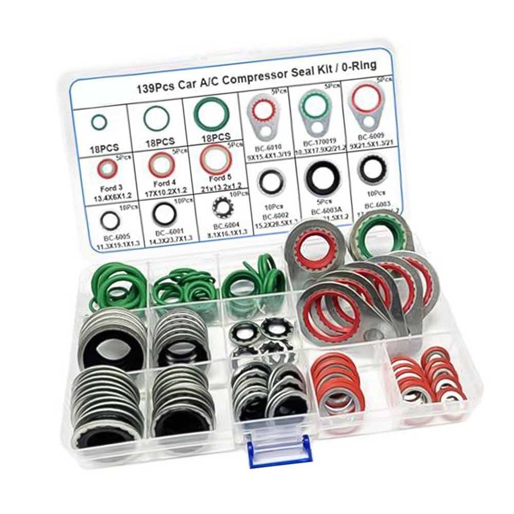 AC System O Ring Kit 139 Pieces Rubber and Metal Gaskets for Sealing Tasks
