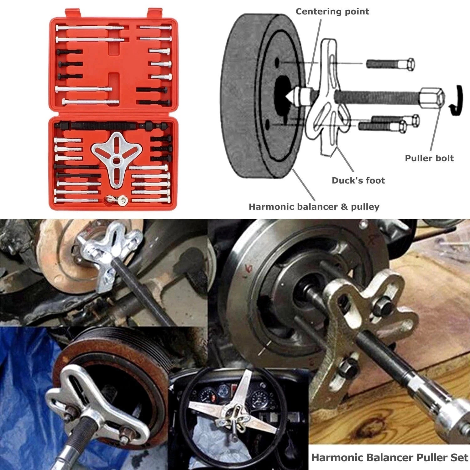 46pcs Harmonic Balancer Puller Tool Set Gear Pulley Steering Wheel Removal New