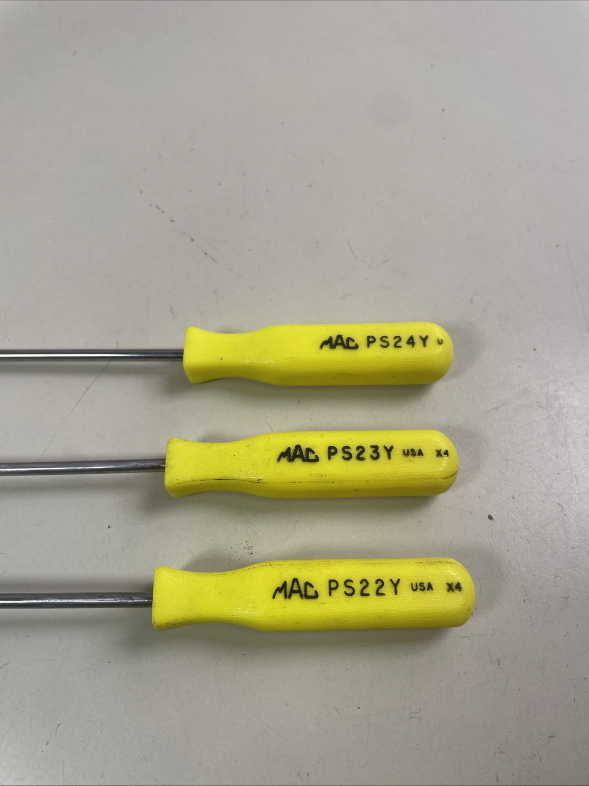 Mac Tools Yellow Handle 3 Piece Mini Pick Set PS22Y PS23Y PS24Y Good Condition