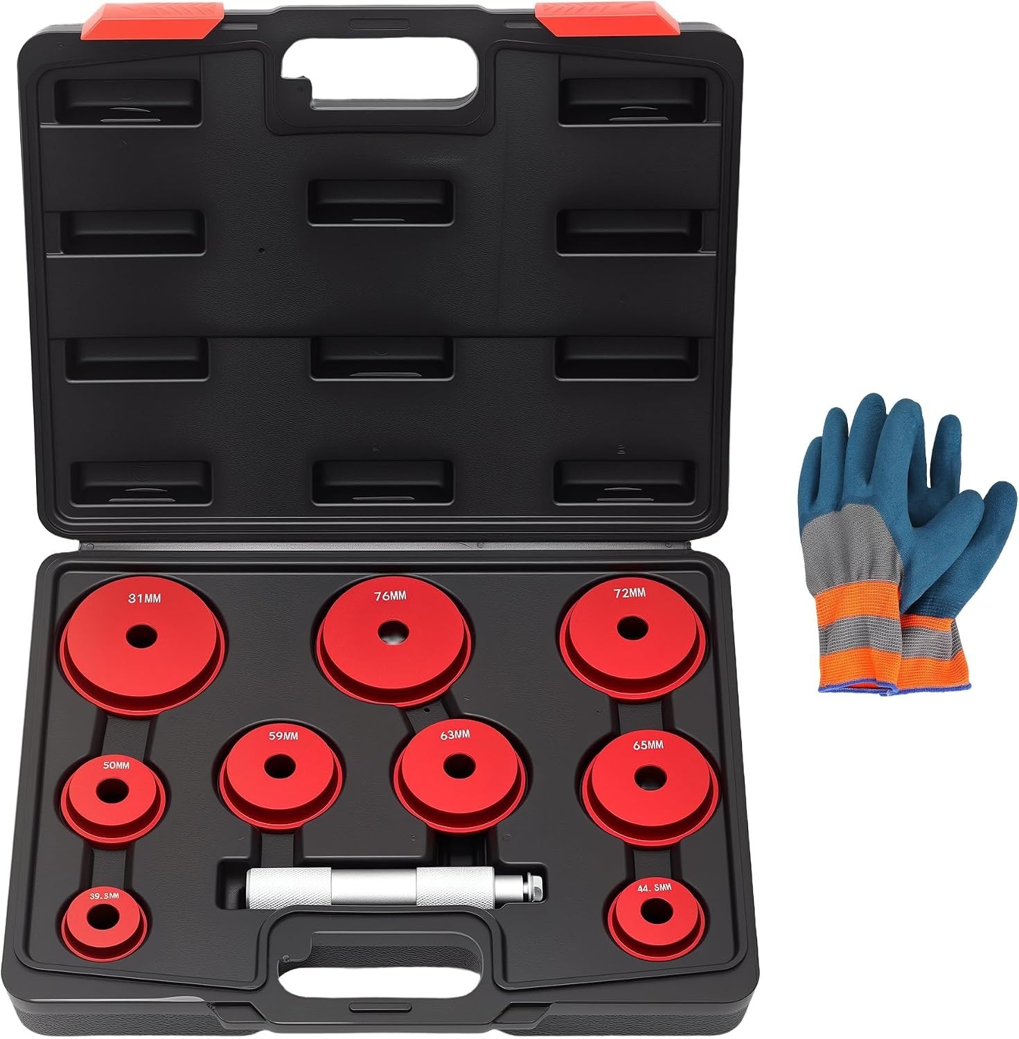 10-Piece Bearing Press Kit with 9 Adapters, Gloves and Storage Case Included