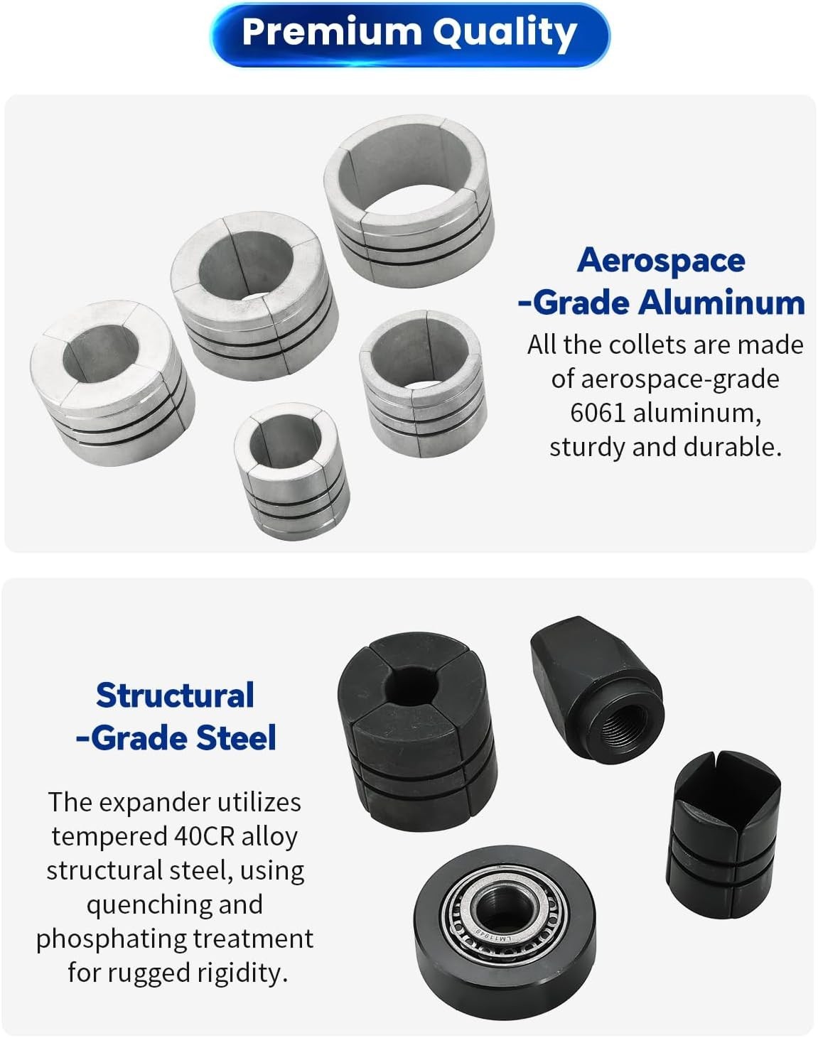 Muffler Pipe Expander Tool Set with Various Collet Sizes for Exhaust Adjustments