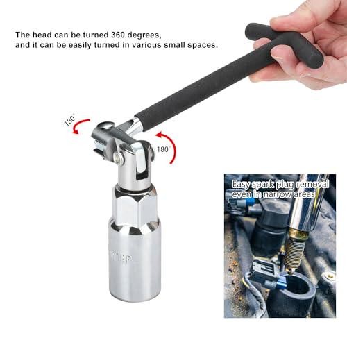 3/8” T-Handle Spark Plug 16/18/21 mm, 4 Pieces Flexible Spark Plug Socket Set,