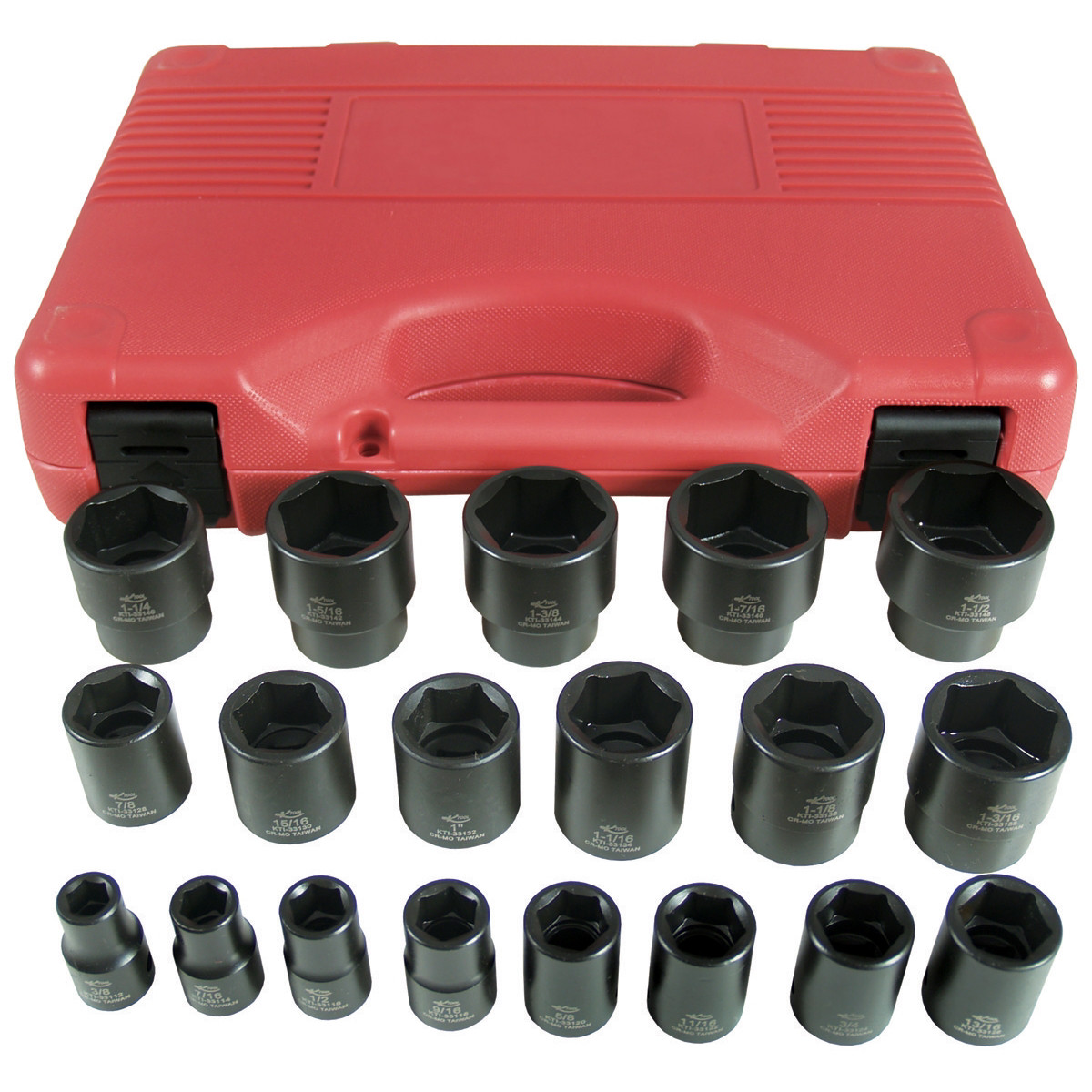 K Tool 33101 19 Piece SAE Short Impact Socket Set 1/2 Inch Drive