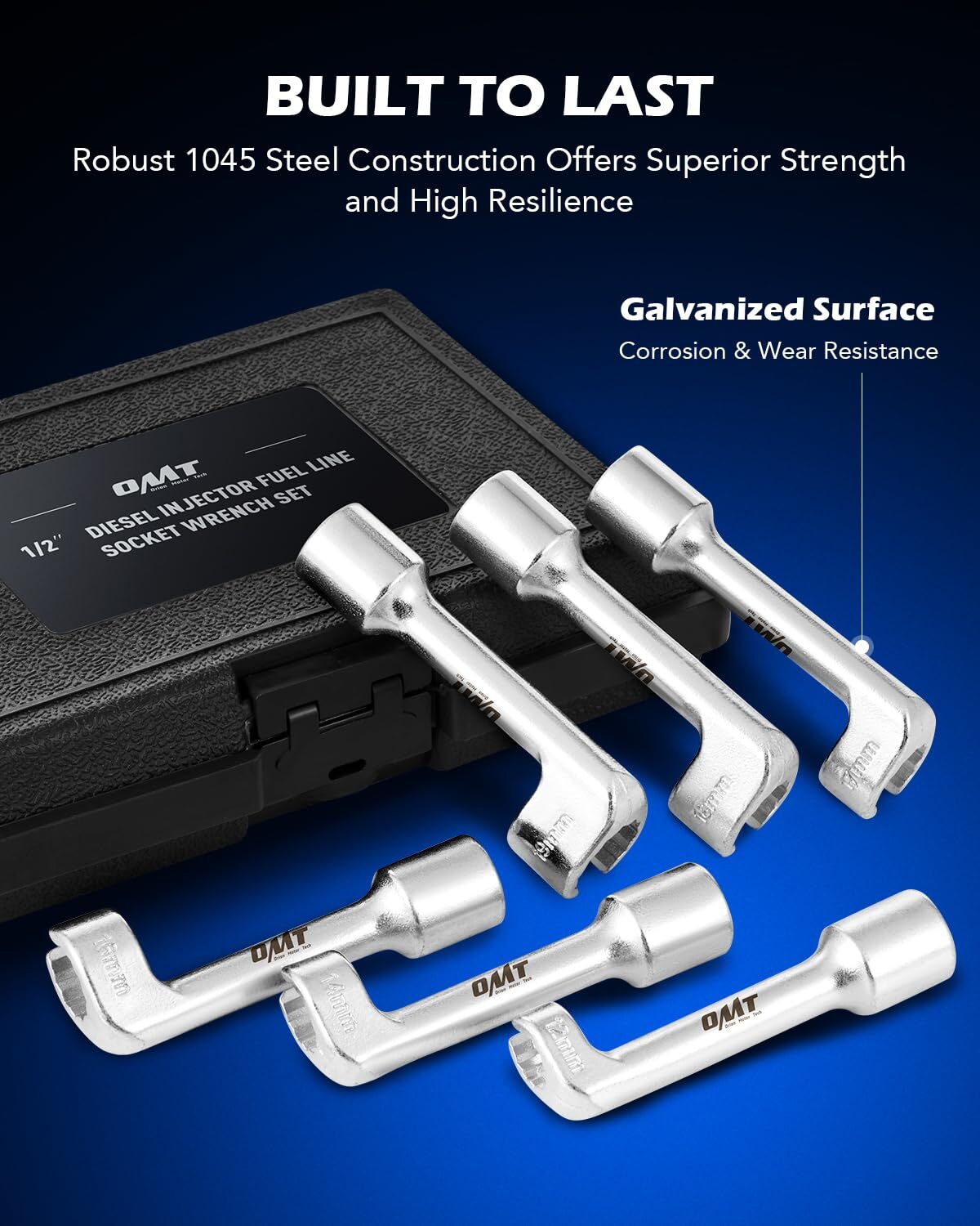 Orion Motor Tech 1/2 Dr Diesel Injector Line Socket Wrench Set, 6pc 12pt Diesel