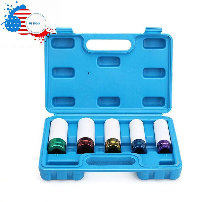 5pcs Lug Nut Socket Impact Socket Set Thin Wall Socket Wheel Protector 1/2″ USA