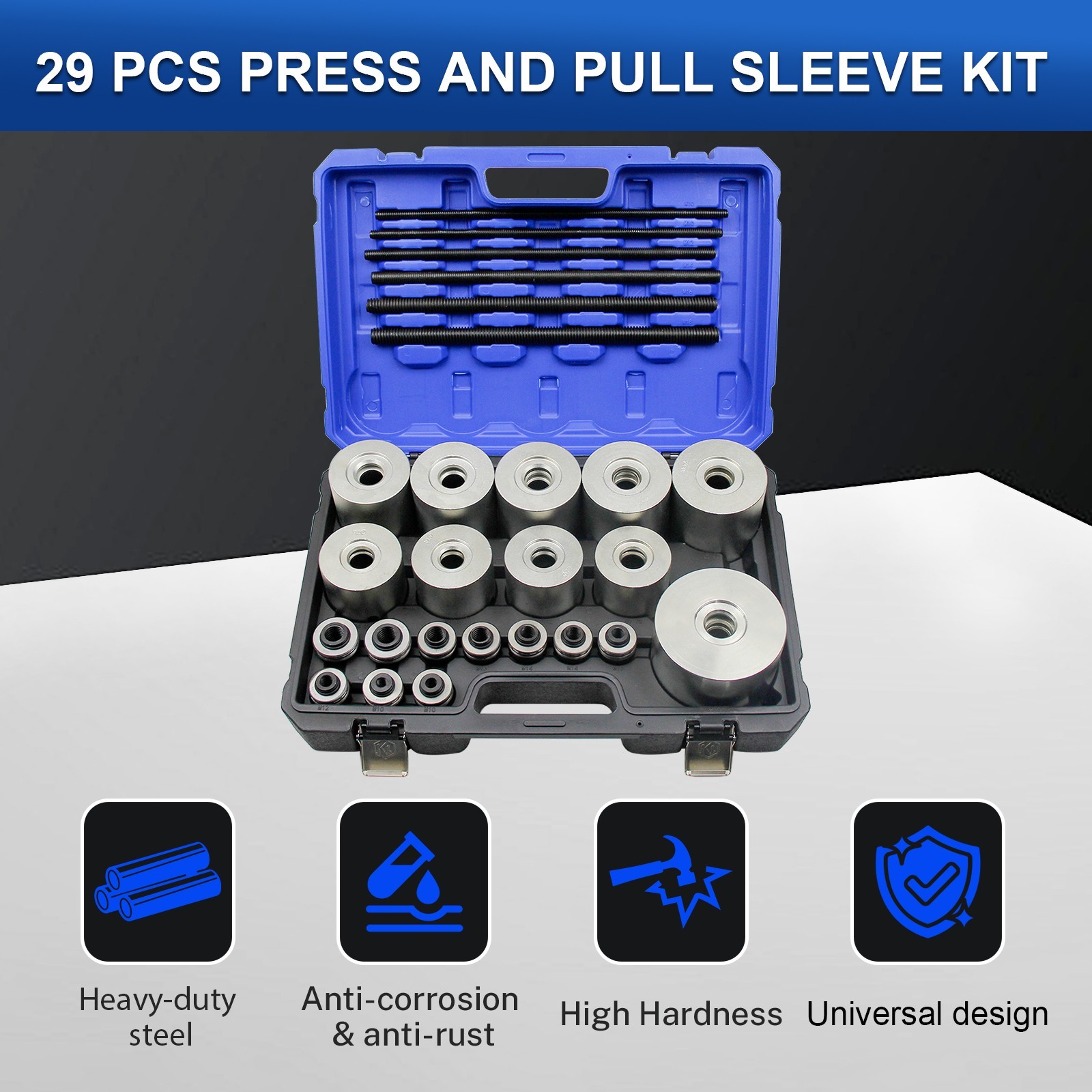 Kuntech 29PCS Press Pull Sleeve Kit Bearing Bushing Removal Installation Tool