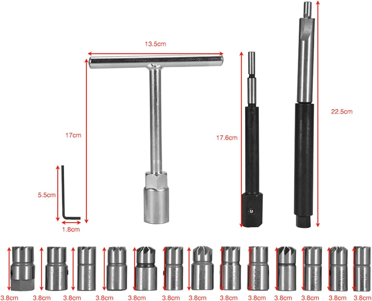 17Pcs Diesel Injector Seat Cutter Cleaner Tool Flat Reamer Repair Removal Tool