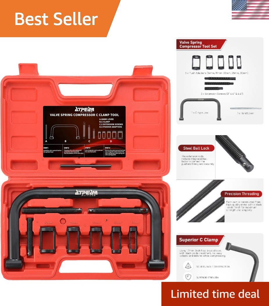 Precision Engineered Valve Spring Compressor Kit with 9-1/2 Inch Max Opening