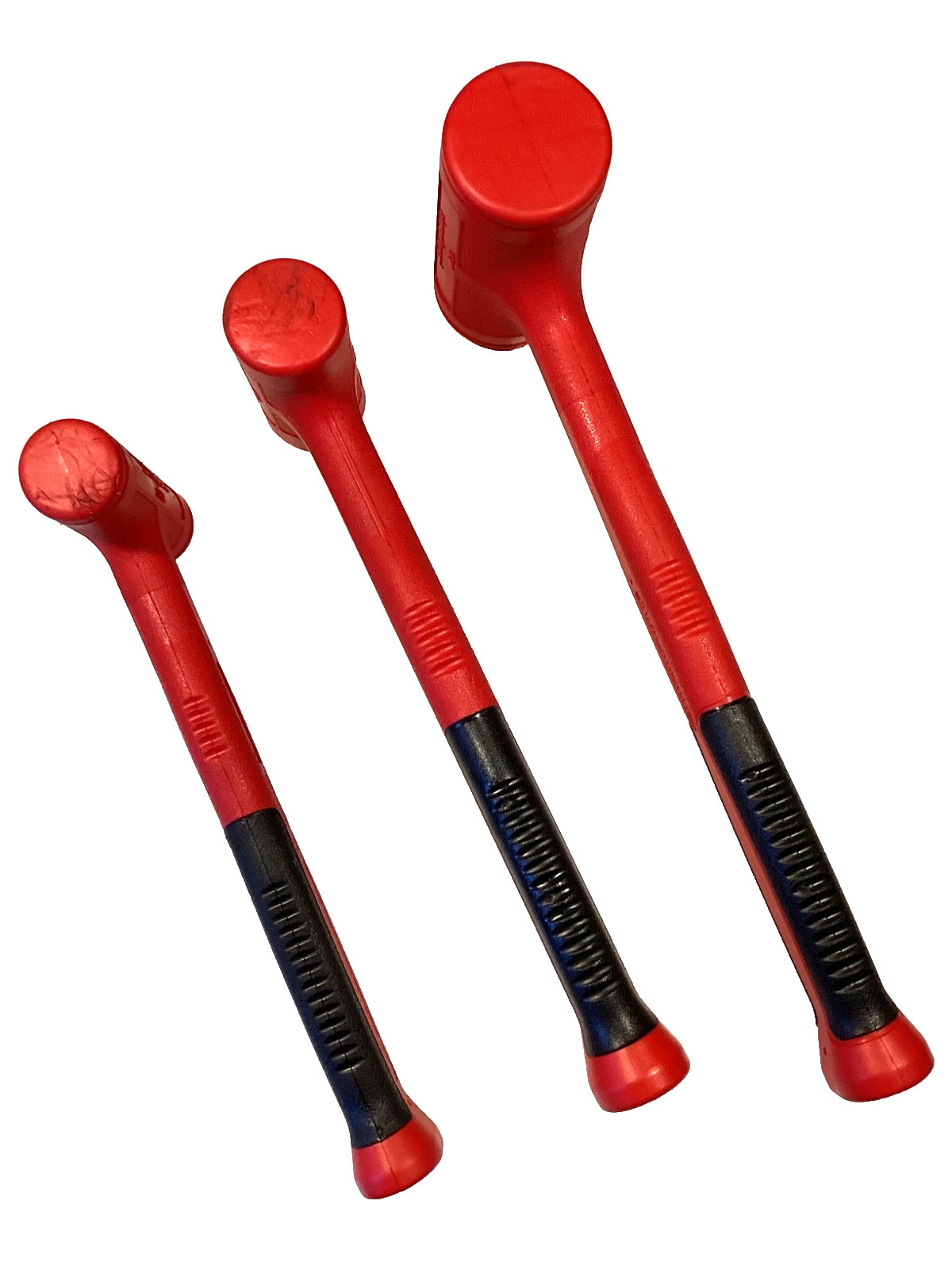 Snap On 3 Piece RED Soft Grip Dead Blow Hammer Set With FOAM Tray HBFE302FR NICE