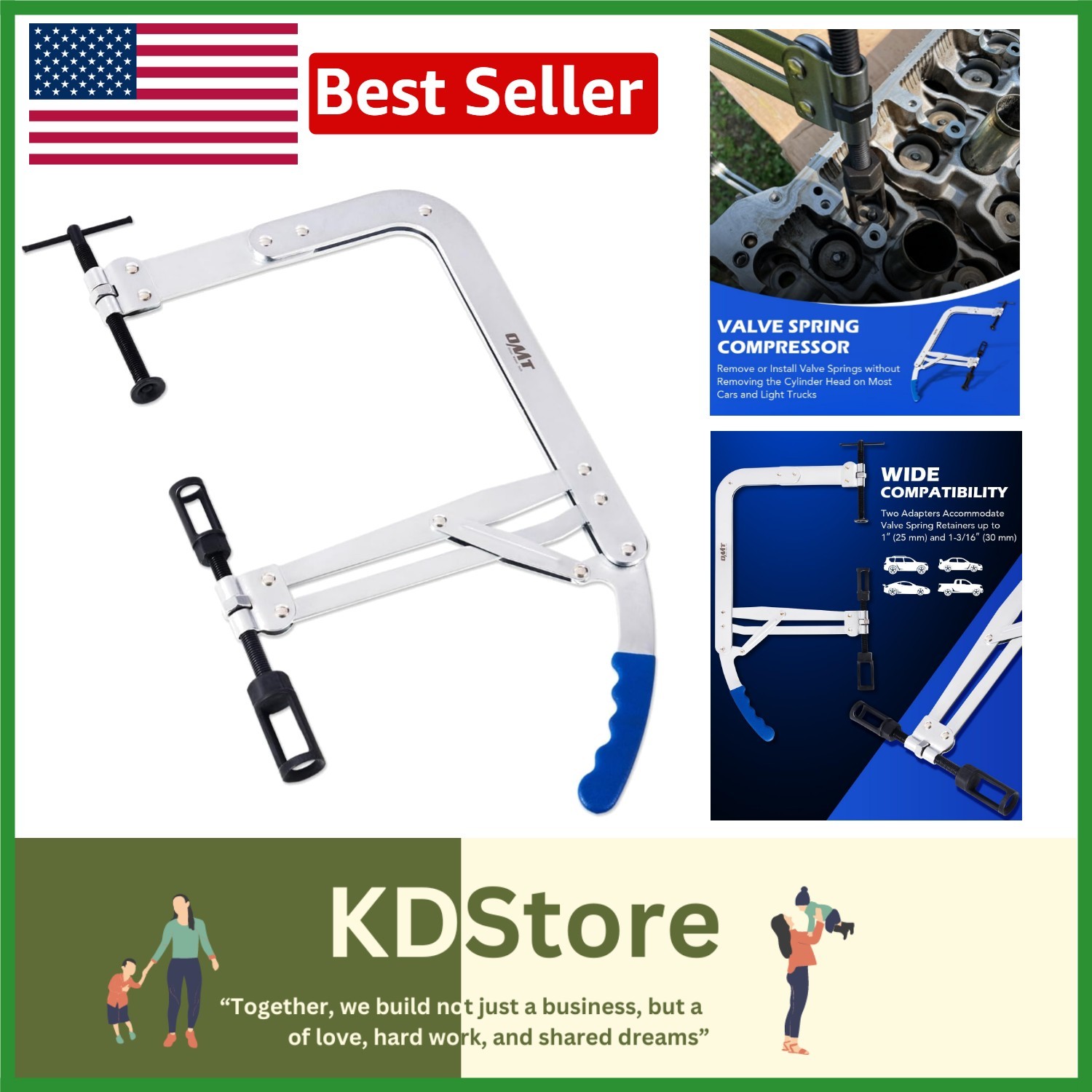 Heavy-Duty Valve Spring Removal Tool with 1″ & 1-3/16″ Adapters – Ergonomic Grip