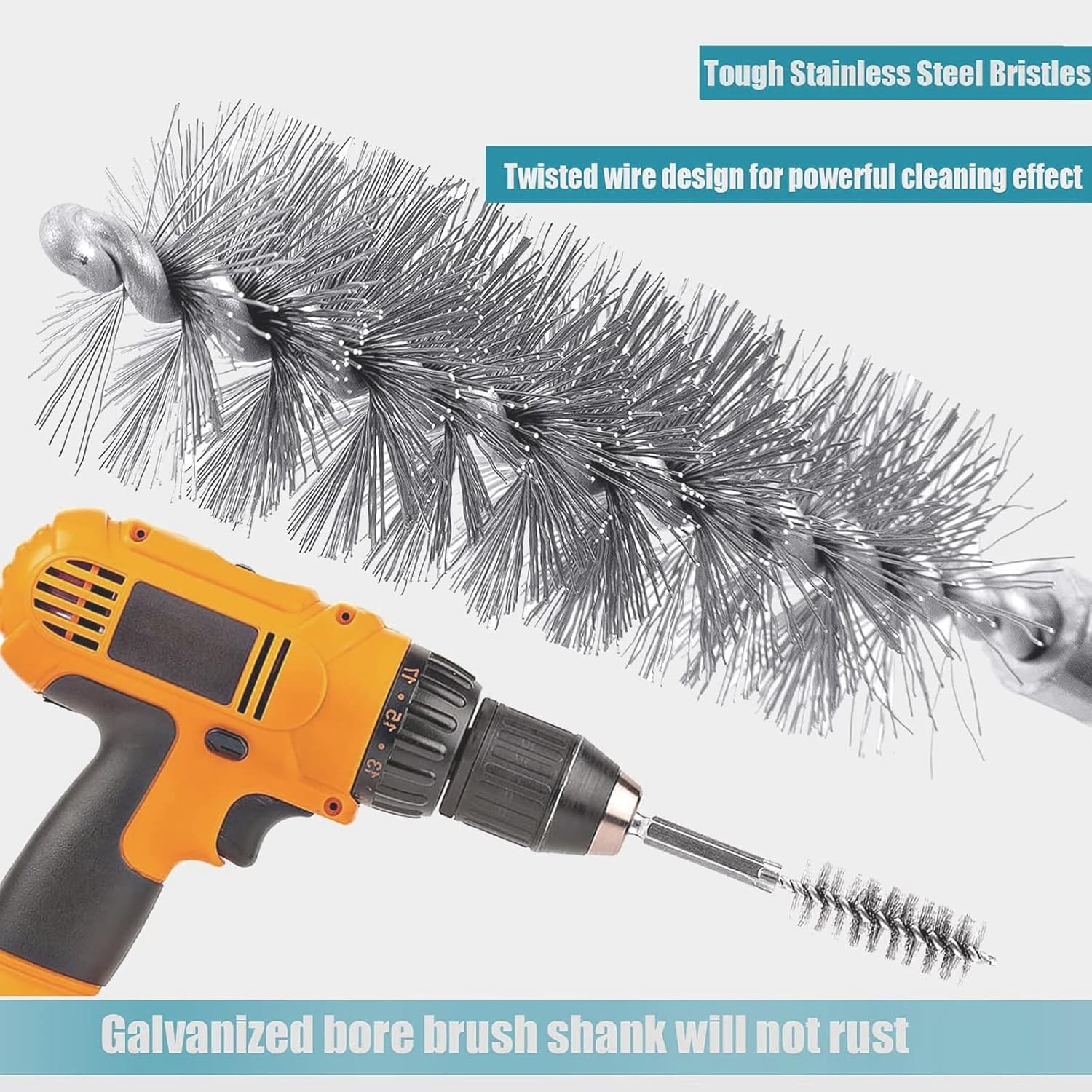 6 Pcs Stainless Steel Bore Brush with 1/4″ Hex Shank Twisted Wire silvery