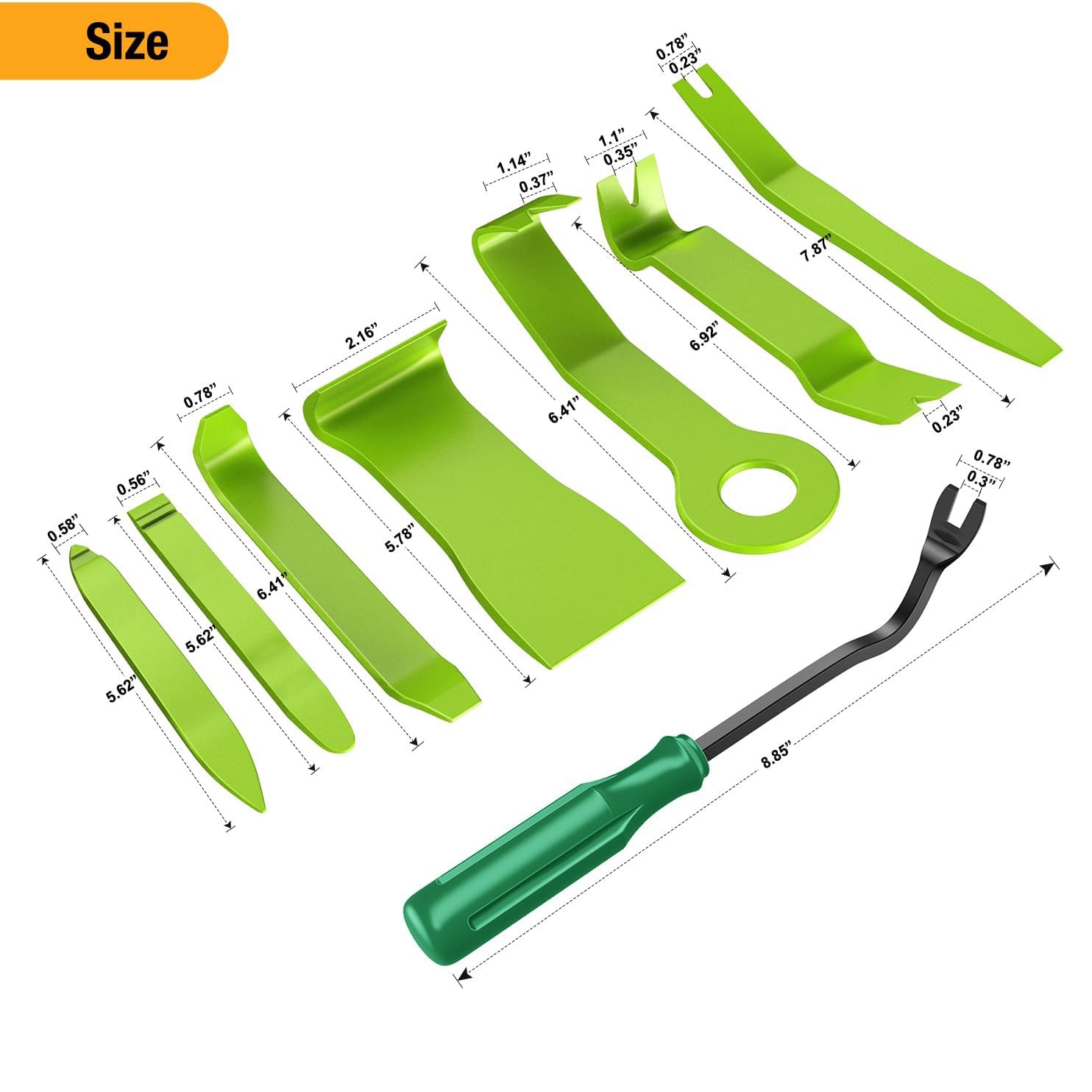 8PCS Trim Fastener Removal Tool Kit Universal For Car Audio Dash Panel-Green