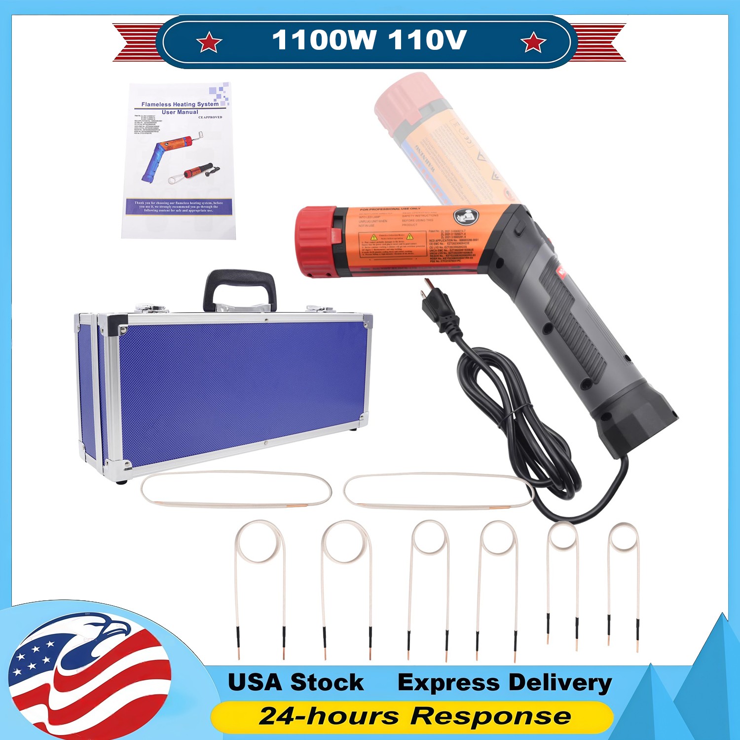 1100W Magnetic Induction Heater Kit with 8 Coils Portable Heat Induction Tool